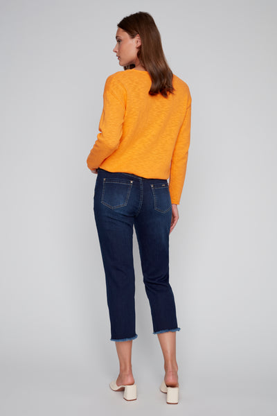 Cropped Fringed Hem Jeans