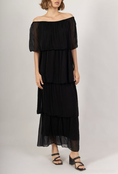 Drop Shoulder Layered Silk Dress - Italian
