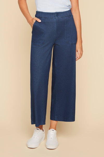 Cropped Wide Leg Cotton Mix Pants