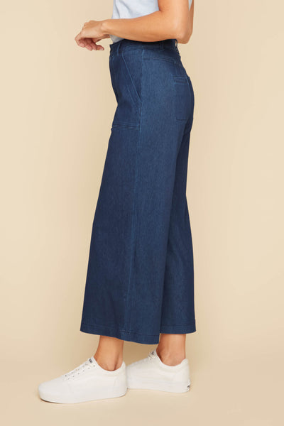 Cropped Wide Leg Cotton Mix Pants