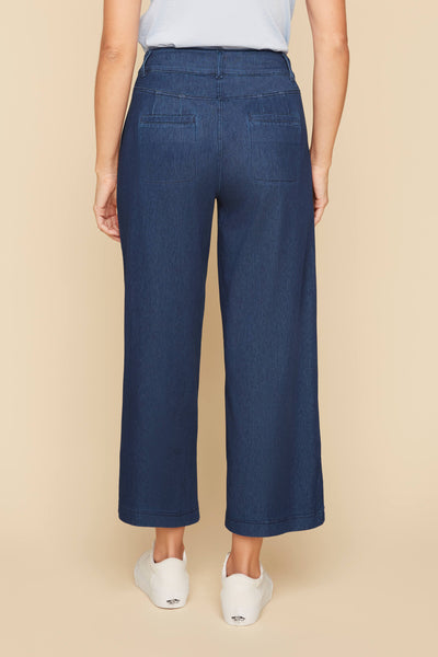 Cropped Wide Leg Cotton Mix Pants