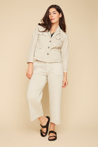 Cropped Wide Leg Cotton Mix Pants