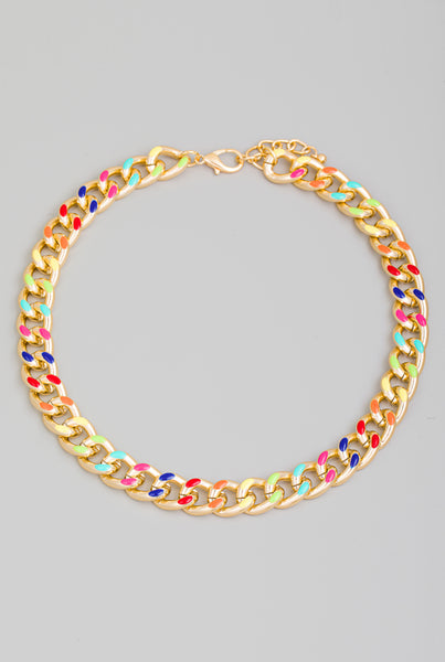 Enamel Accent Curb Chain Necklace