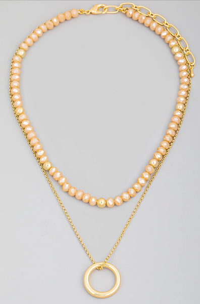 Faceted Bead Layered Circle Charm Necklace