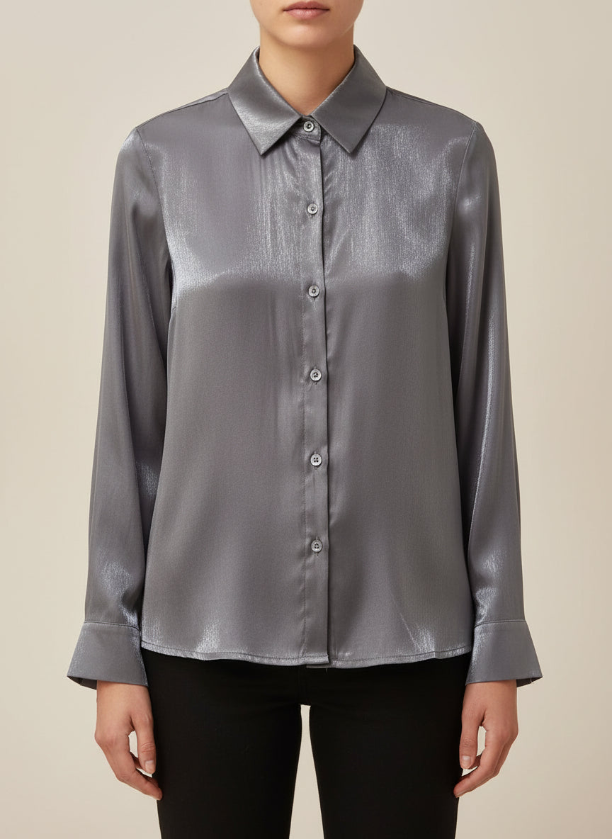 Button Front Sateen Blouse