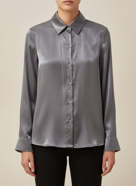 Button Front Sateen Blouse