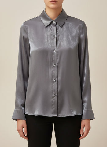 Button Front Sateen Blouse