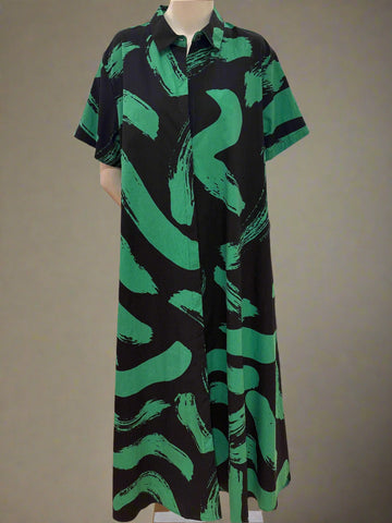 Long Button Front Print Dress