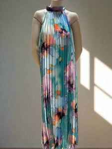 Long Pleated Floral Dress