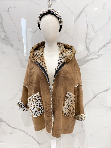 Open Front Shearling Coat - Italian