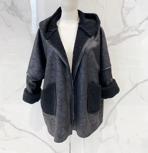 Open Front Shearling Coat - Italian