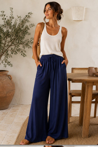 Wide Leg Sateen Pants