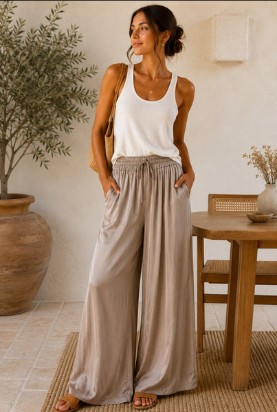 Wide Leg Sateen Pants