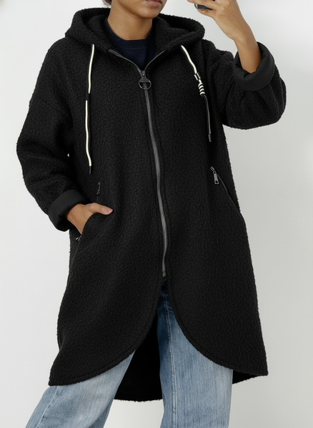 Zipper Front Coat With Hoodie
