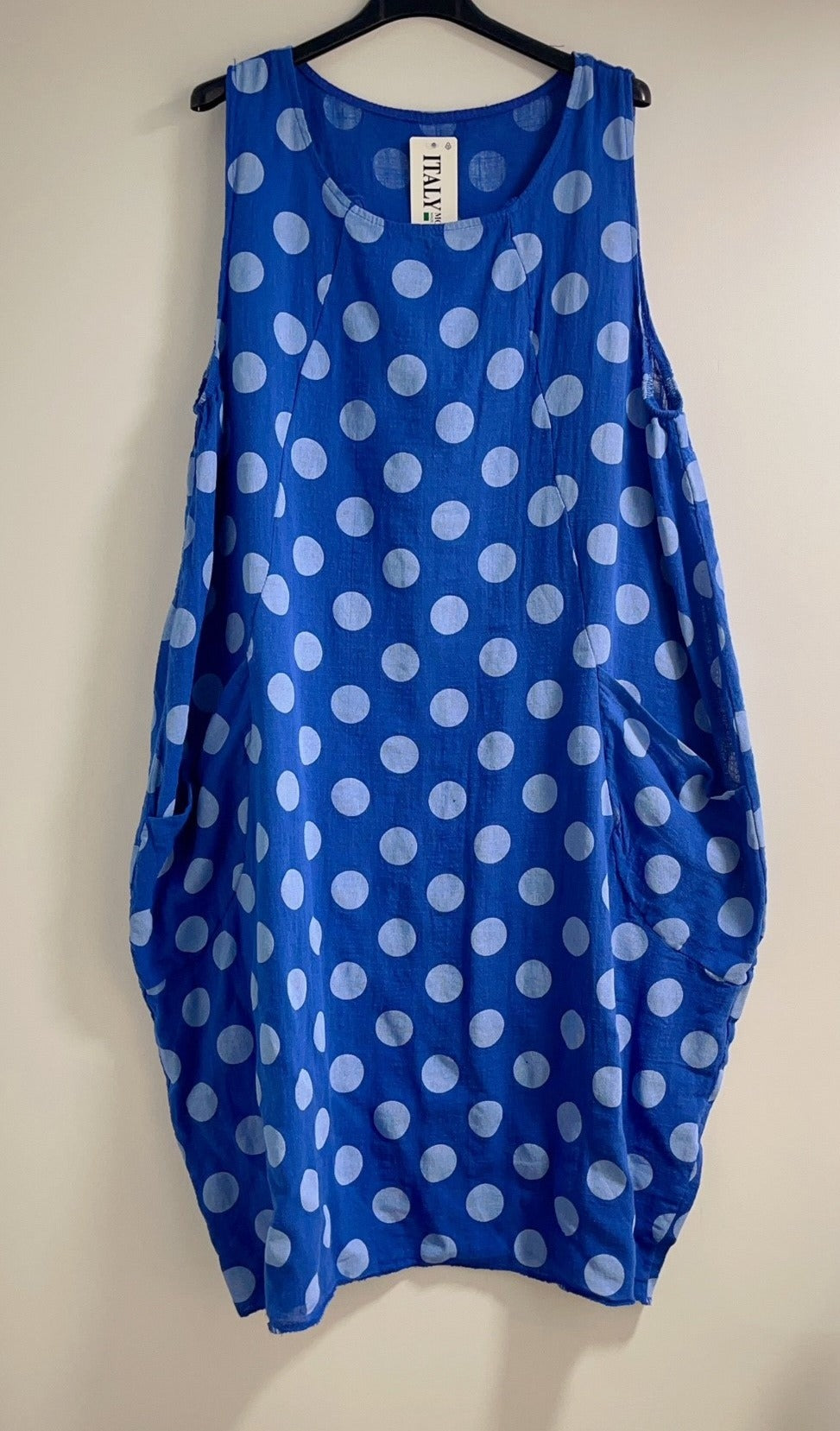 Sleeveless Polka Dot Cotton Dress - Italian