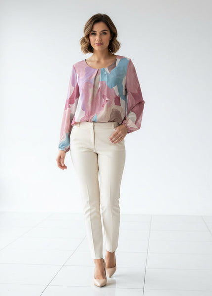 Long Sleeve Round Neck Print Top