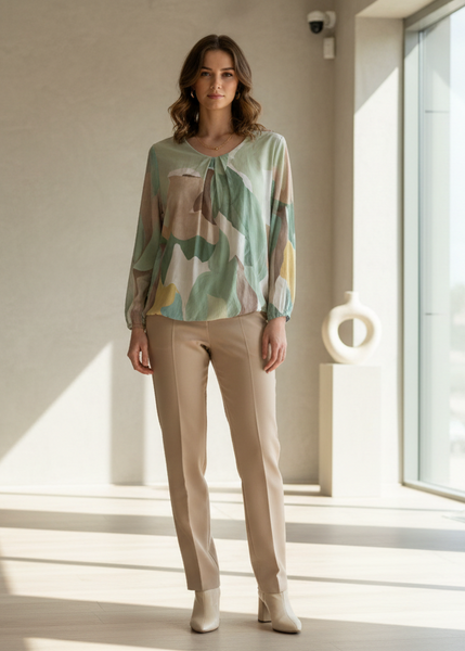 Long Sleeve Round Neck Print Top