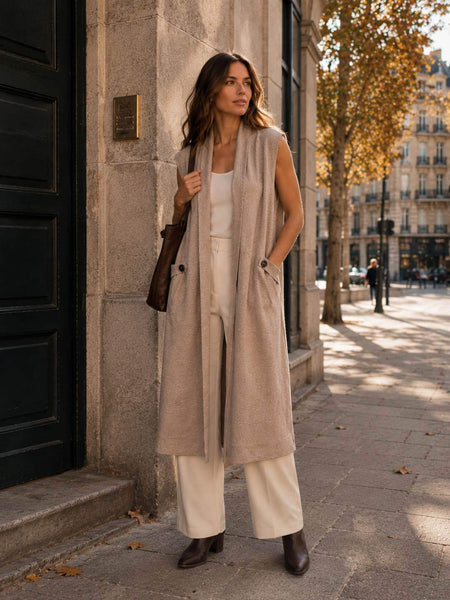 Long Open Front Knit Vest