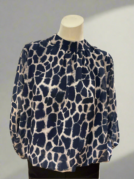 Long Sleeve Mock Neck Print Top