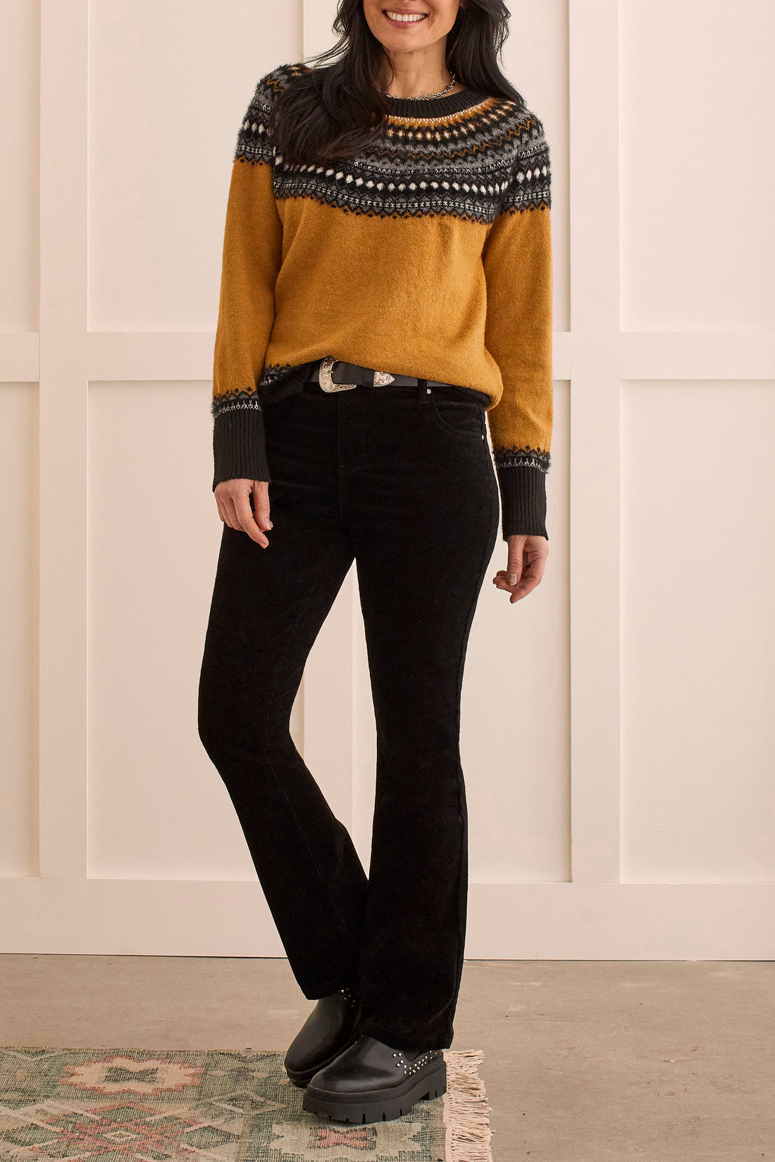 Long Sleeve Cowl Neck Jacquard Sweater