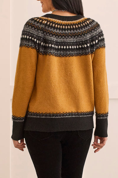 Long Sleeve Cowl Neck Jacquard Sweater
