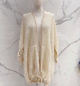 Open Front Eylet Cardigan With Hoodie