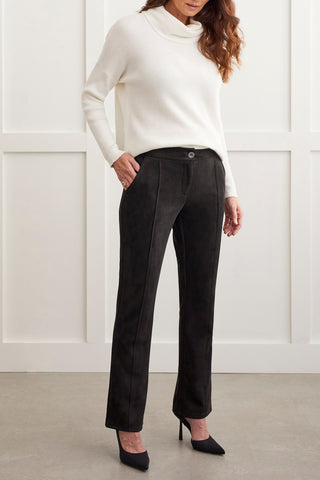 Suede Boot Cut Pants With Front Leg Seam