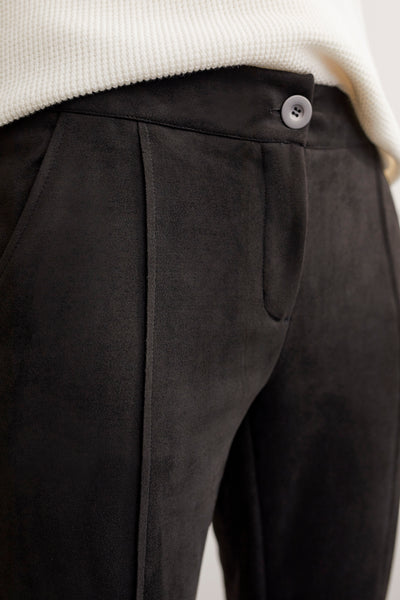 Suede Boot Cut Pants With Front Leg Seam