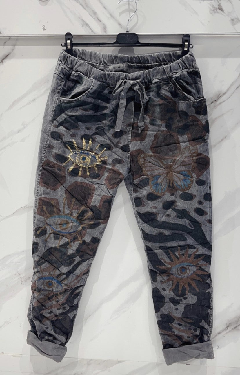 Print Front Cotton Mix Pants- Italian