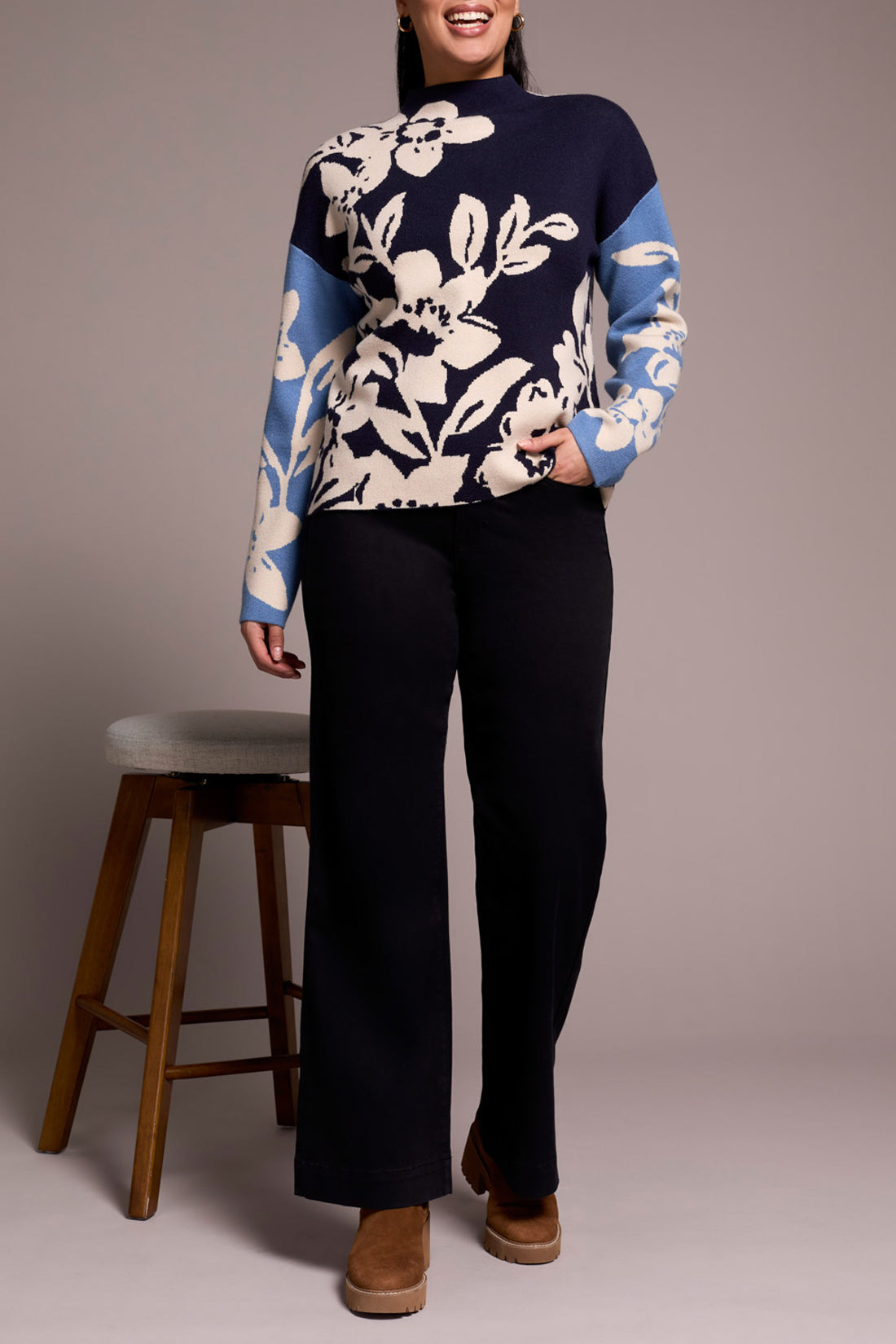 Knit Jacquard Funnel/Neck Sweater