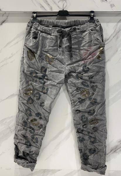 Print Front Cotton Mix Pants- Italian