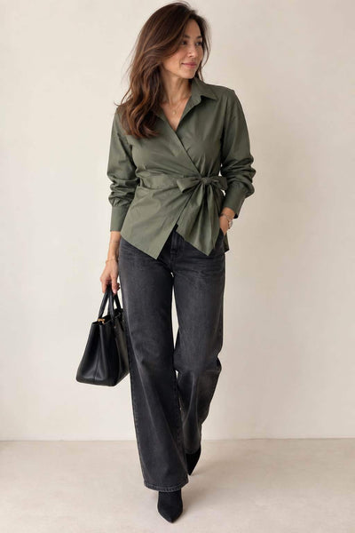 Long Sleeve Wrap Cotton Shirt
