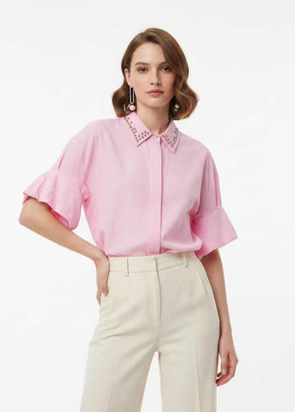 Stone Collar Cotton Shirt