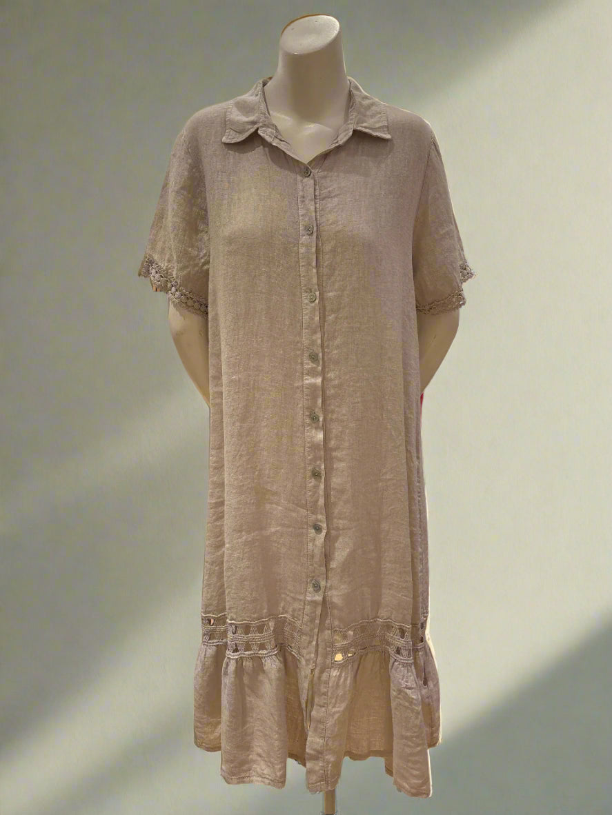 Button Front Linen Dress - Italian