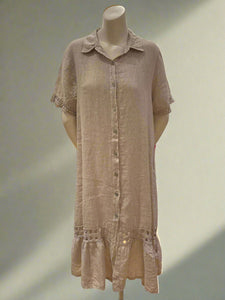 Button Front Linen Dress - Italian