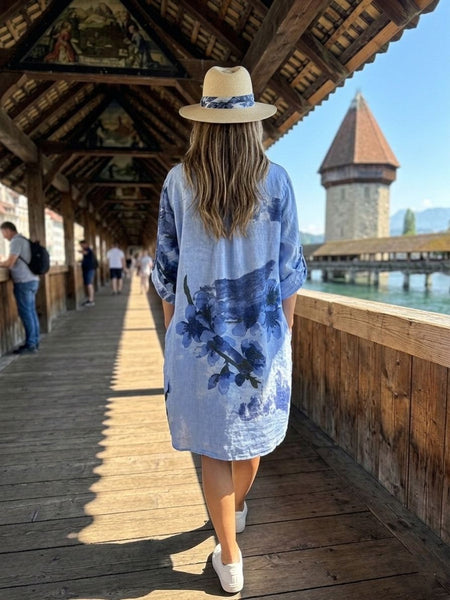 Floral Linen Button Front Dress