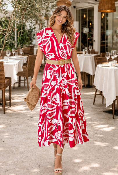 Belted Print Dress
