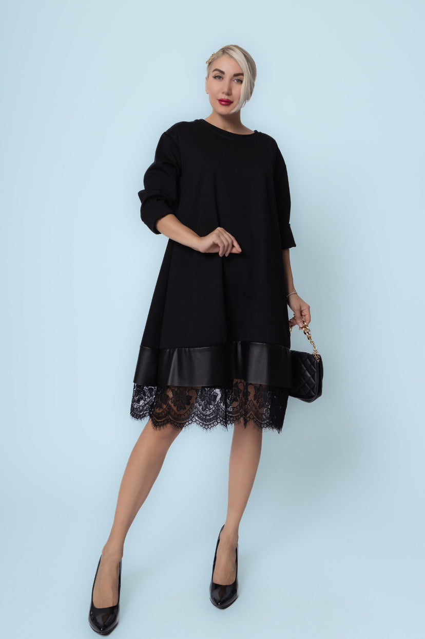 Lace Bottom Cotton Dress - Italian