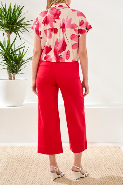 Short Sleeve Tie Front Print Blouse