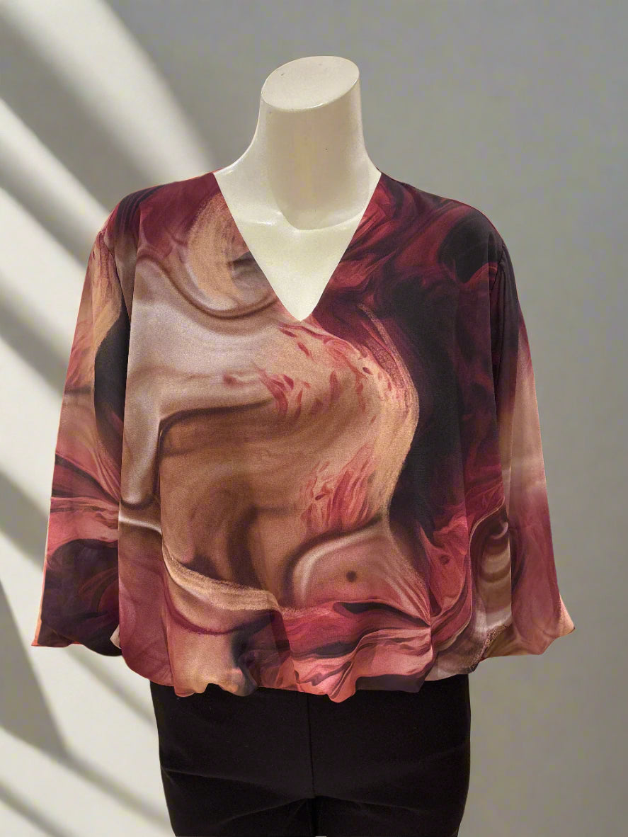 Long Sleeve V Neck Print Top