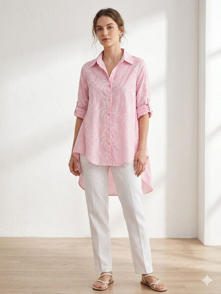 Embroidery Detail Button Front Cotton Shirt