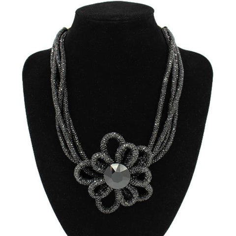 Rhinestone Chunky Flower Necklace