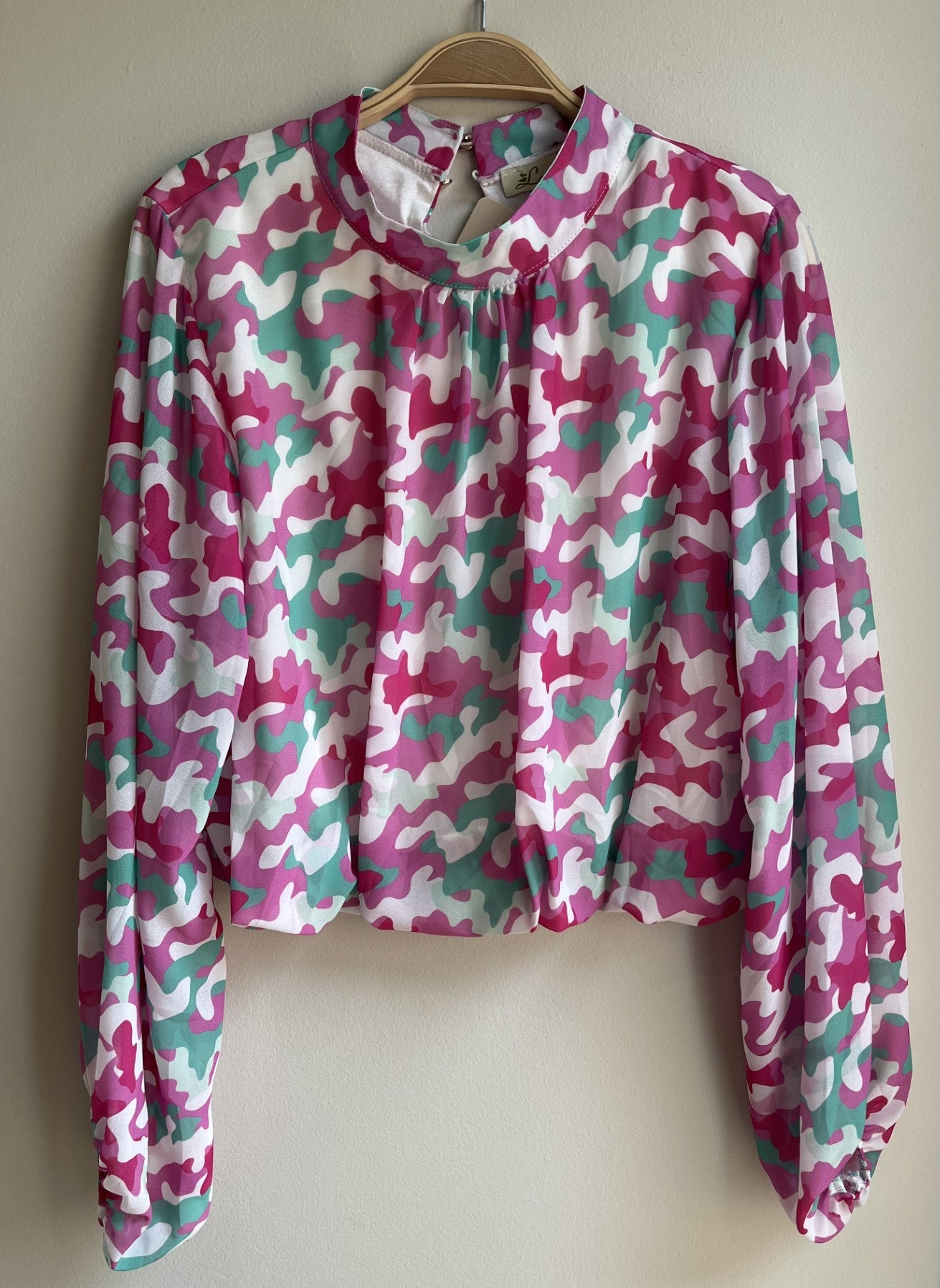 Long Sleeve Mock Neck Print Top