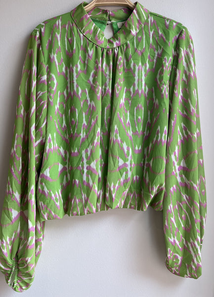 Long Sleeve Mock Neck Print Top