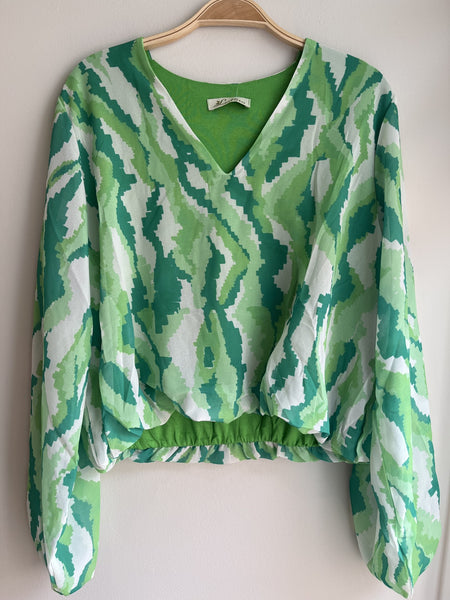 Long Sleeve V Neck Print Top
