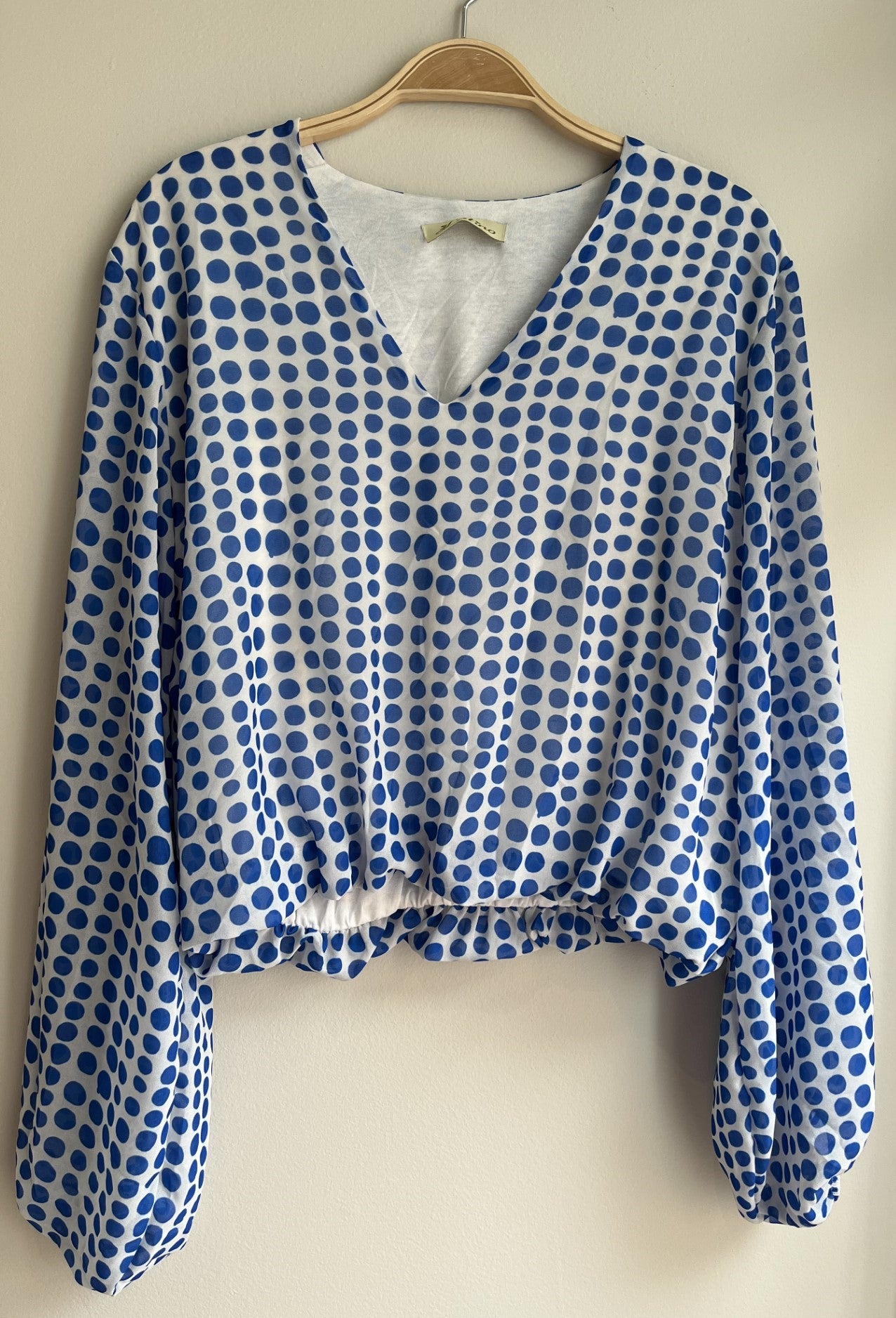 Long Sleeve V Neck Polka Dot Top