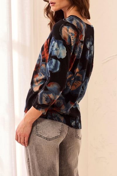 Soft Yarn 3/4 Sleeve Floral Print Sweater
