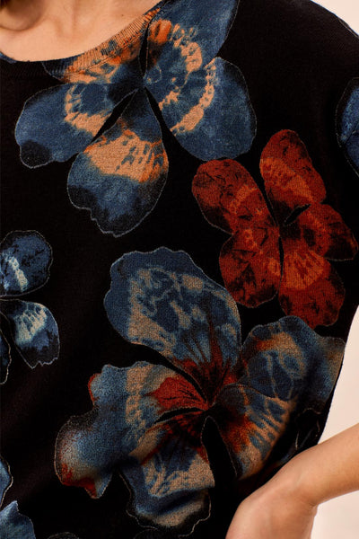 Soft Yarn 3/4 Sleeve Floral Print Sweater