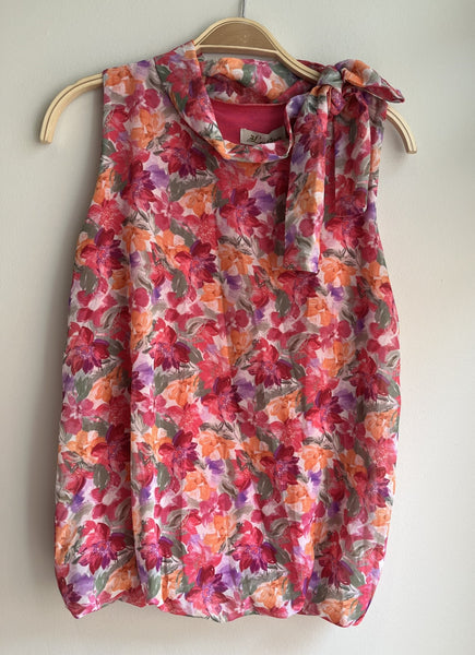 Sleeveless Bow Shoulder Print Top