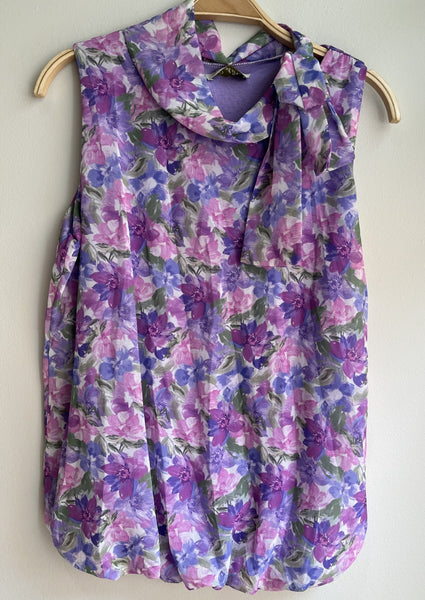 Sleeveless Bow Shoulder Print Top